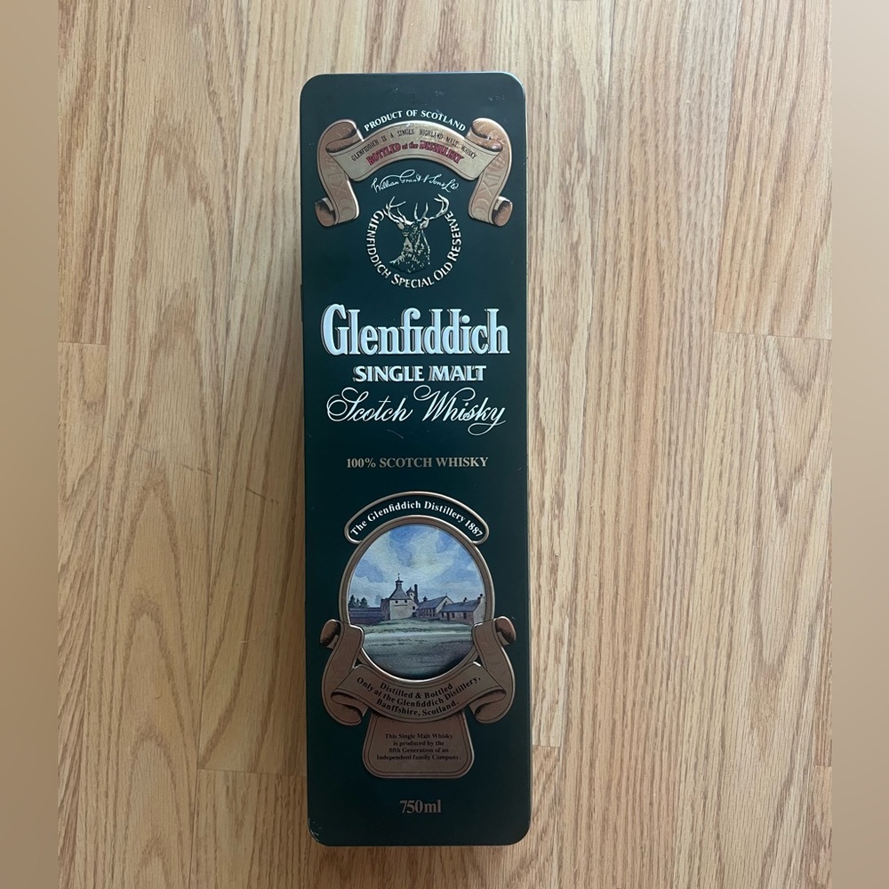 Glenfiddich Malt Scotch Whiskey Tin Bottle Container